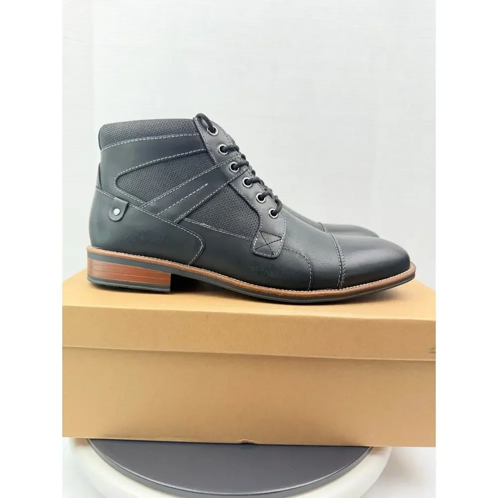 Steve Madden Jotting Mens Size 11.5 Black Leather Cap Toe Ankle Boots‎ Zipper